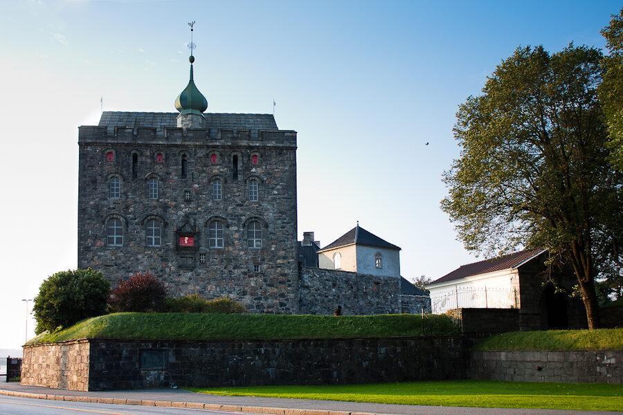 The Bergenhus fortress complex from across Vagen