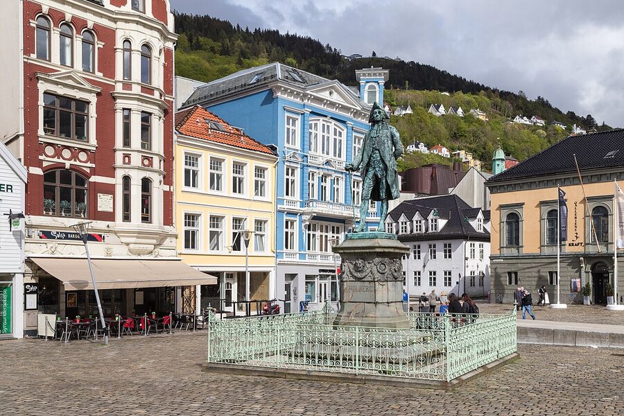 The Ludvig Holberg statue on Vagsallmenningen square in Bergen