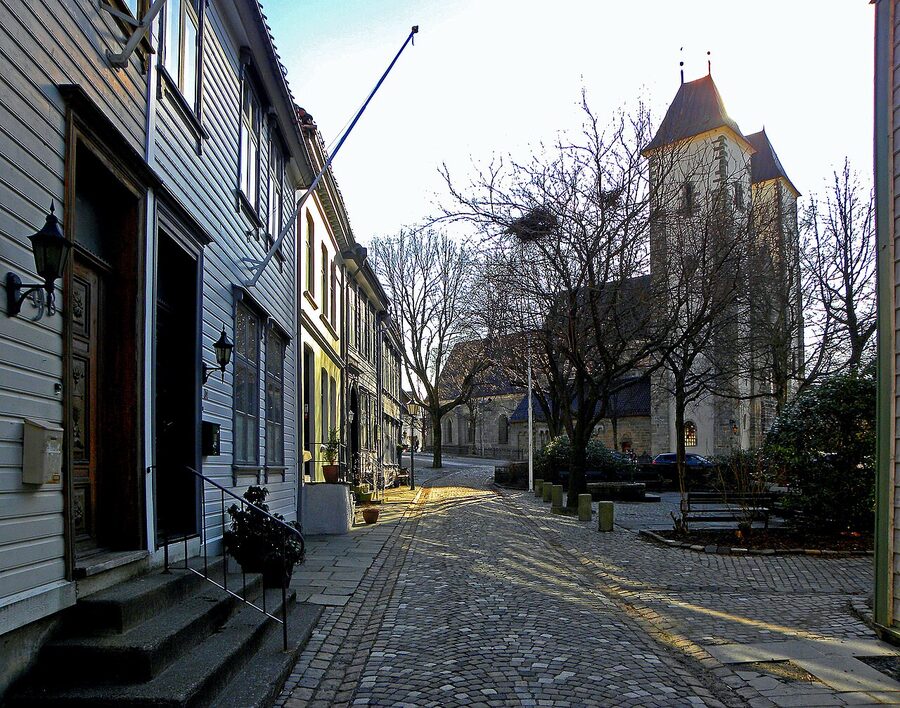 St Mary's Church seen from the Kroken alley behind Bryggen