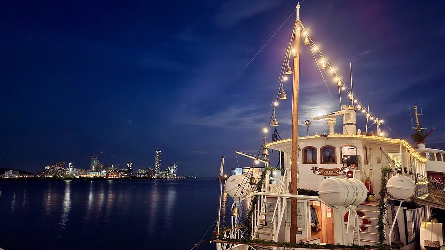 Aarhus O docklands at night seen from the harbour