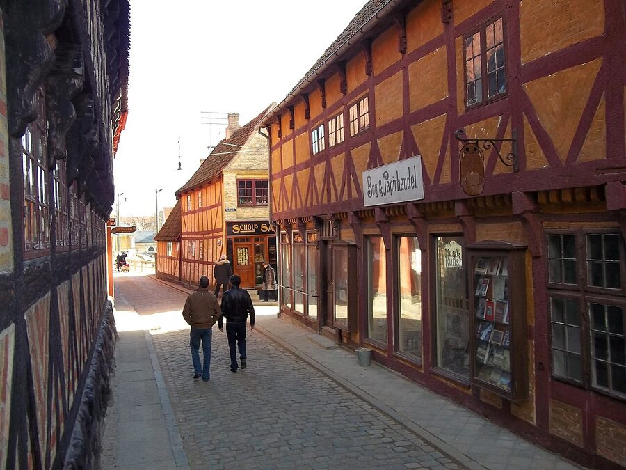 Half-timbered houses on a street in Den Gamle By, Aarhus
