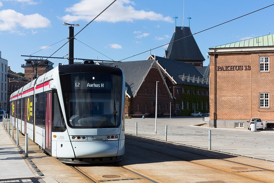 Aarhus Letbanen light rail tram on Havnegade