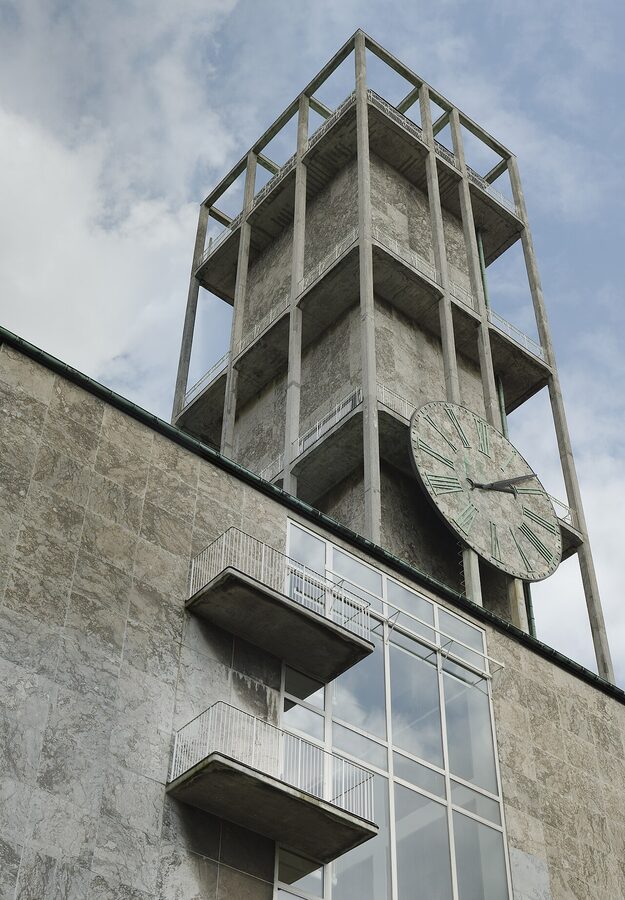 The 60-metre tower of Aarhus Radhus, designed by Arne Jacobsen