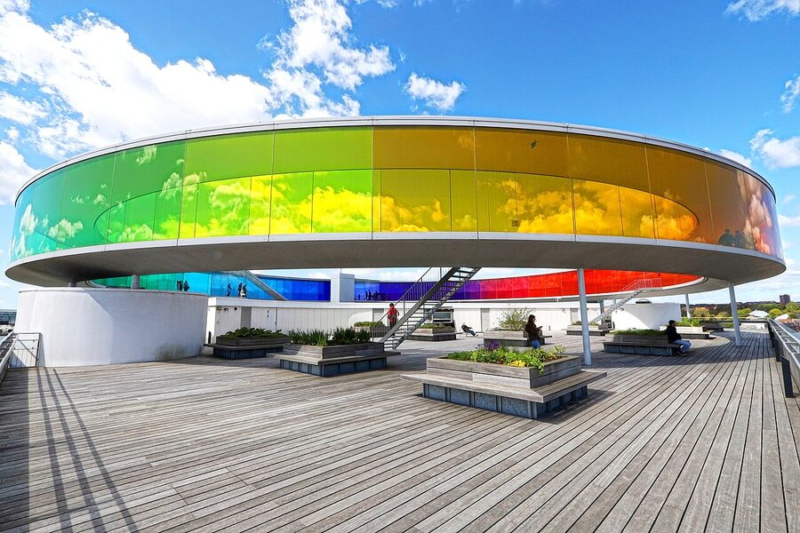 Walking inside the Rainbow Panorama at ARoS, Aarhus