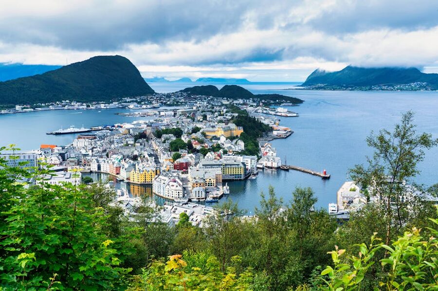 View of Ålesund from the Aksla viewpoint at city centre