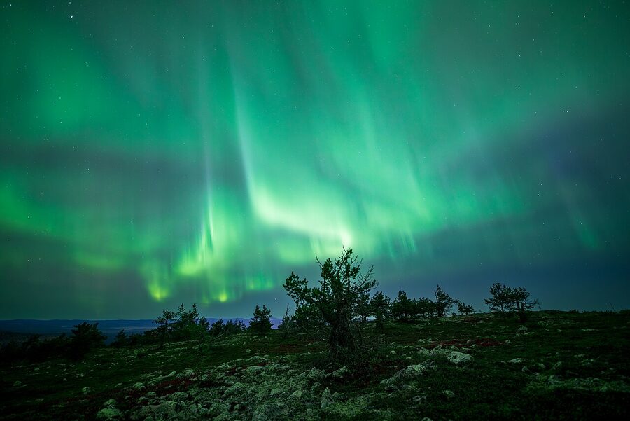 Wide green aurora display over Levi, Kittila, in 2023