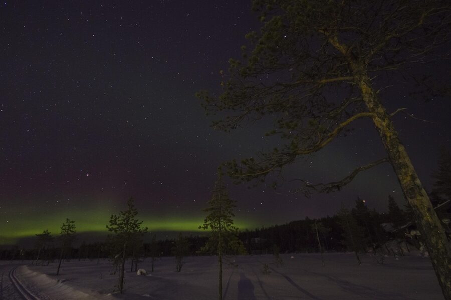 Aurora borealis over Finnish Lapland night sky