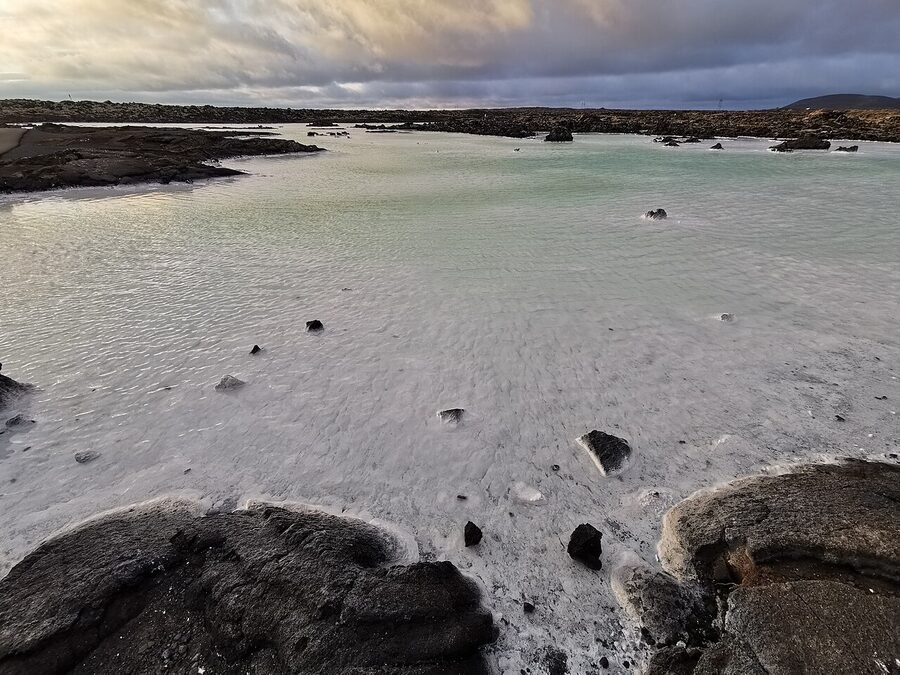 Inside the Blue Lagoon, milky silica water on the Reykjanes Peninsula