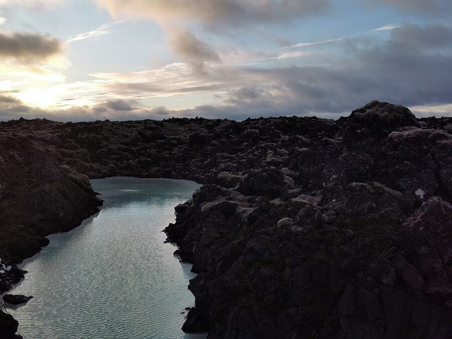 The Blue Lagoon with the Svartsengi geothermal power station behind