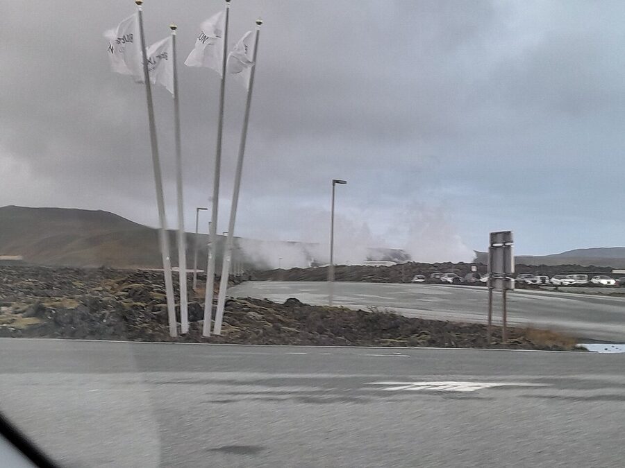 Mount Þorbjörn behind the Blue Lagoon parking lot