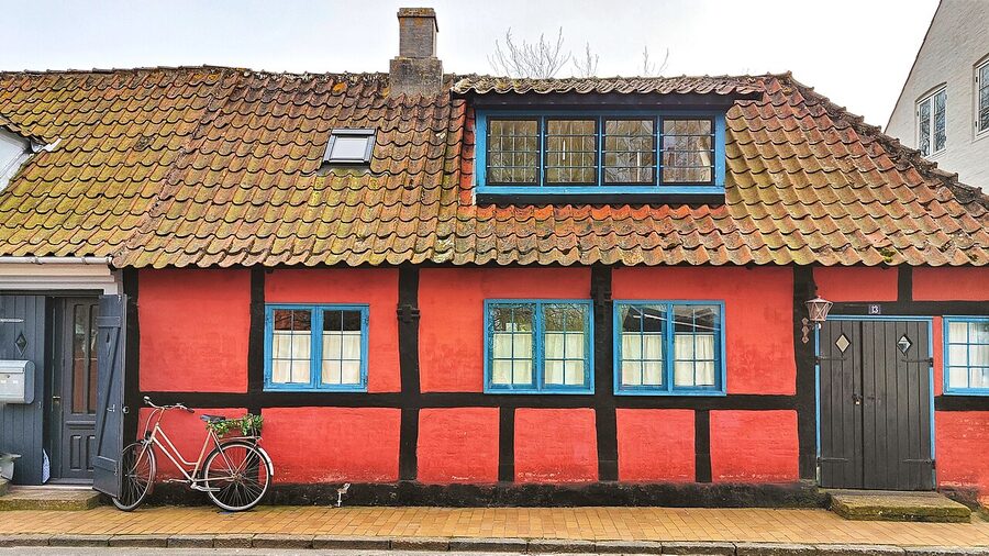 Svaneke harbour with timbered houses, Bornholm