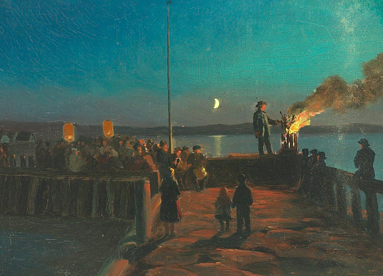 Carl Locher's painting Sankt Hans aften på Skagen Havn from 1887