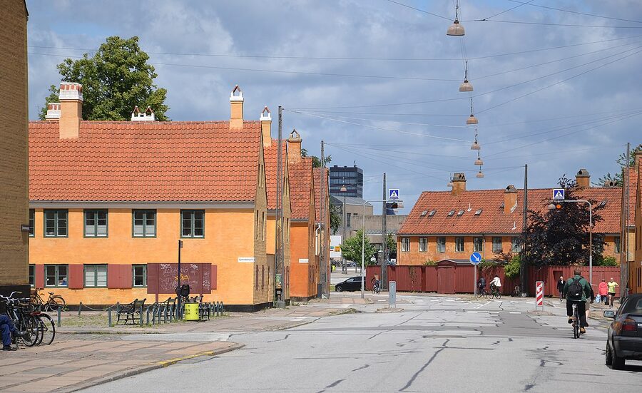 Nyboder yellow terraced naval housing in Copenhagen
