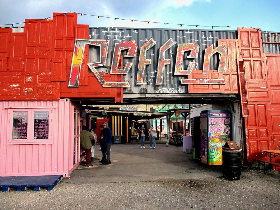 Reffen street food market in Copenhagen with shipping containers as kitchens