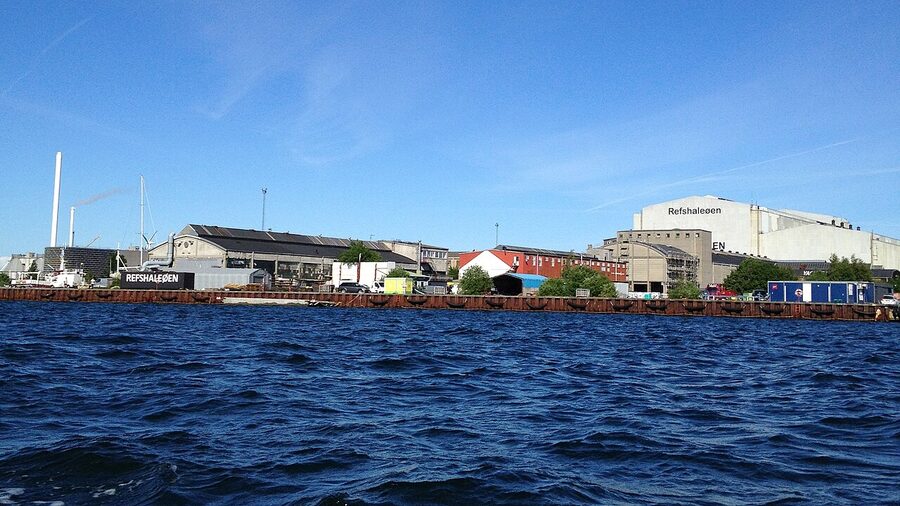 Refshaleøen industrial waterfront with old shipyard buildings repurposed
