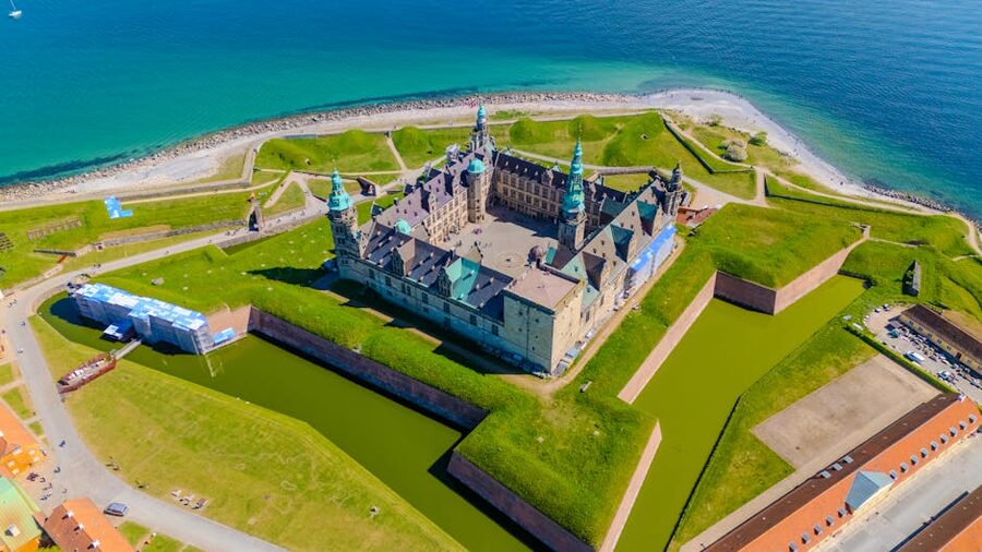 Aerial view of Kronborg Castle in Helsingor, Denmark