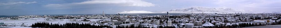 Reykjavik with Mount Esja in winter background