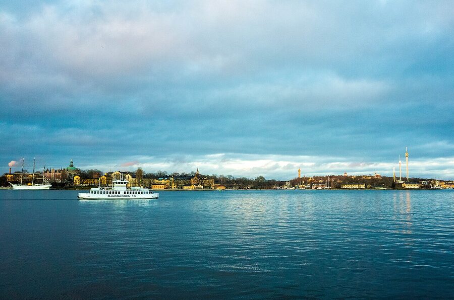 Djurgården ferry crossing from Slussen to Djurgården with Gröna Lund amusement park visible
