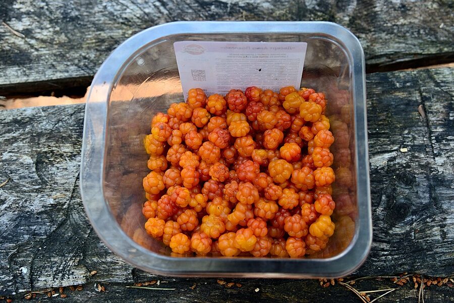 A box of cloudberries, the rare Finnish bog berry