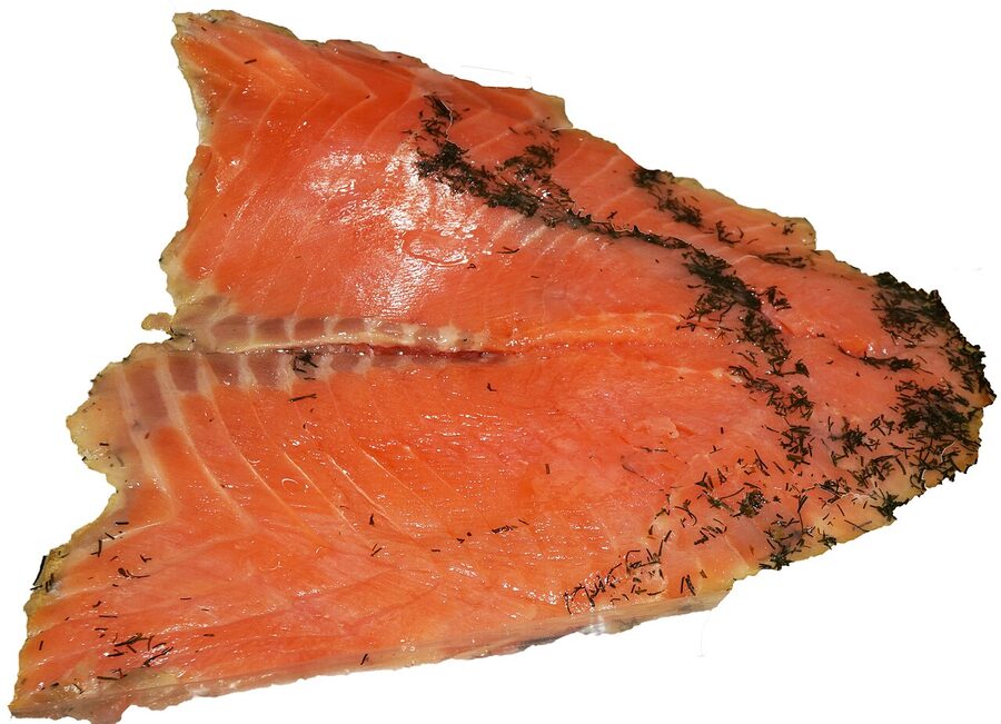 A platter of classic gravlax, dill-cured salmon, sliced thin