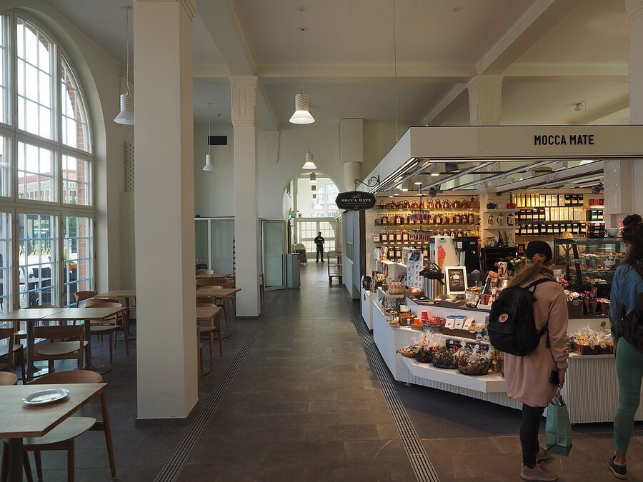 The Hakaniemi market hall interior in May 2023, post-renovation