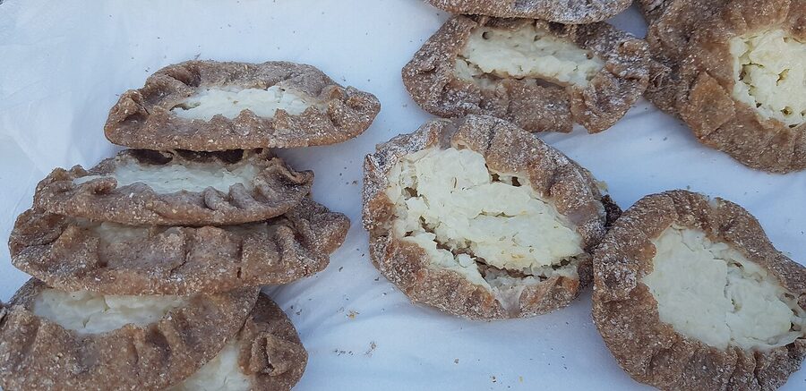 A stack of Karelian pies fresh from the oven