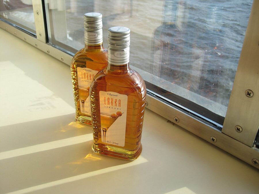 A bottle of Lapponia Lakka cloudberry liqueur
