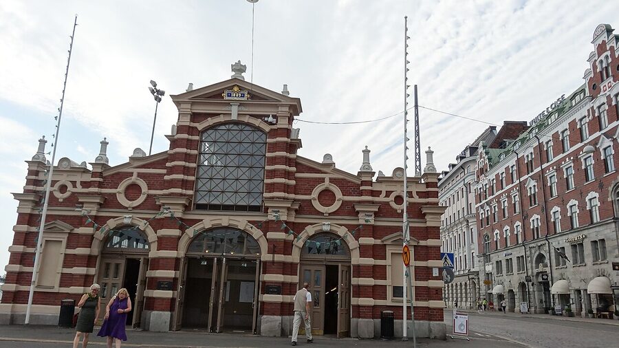 The exterior of Vanha Kauppahalli, the Old Market Hall on Helsinki's south harbour