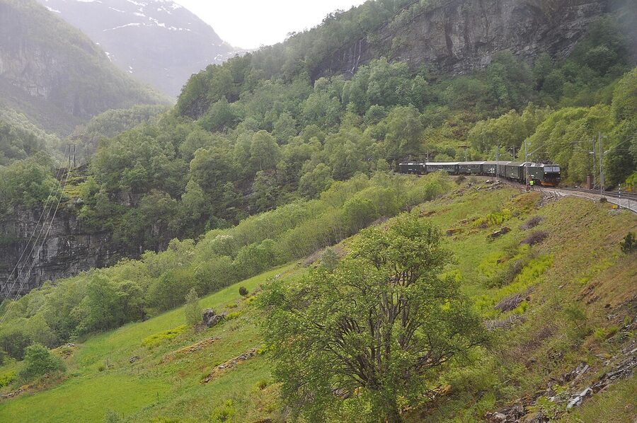 Berekvam station with the green eco-tourism flag flying