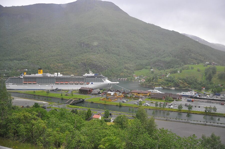 Flåm village seen from the road above