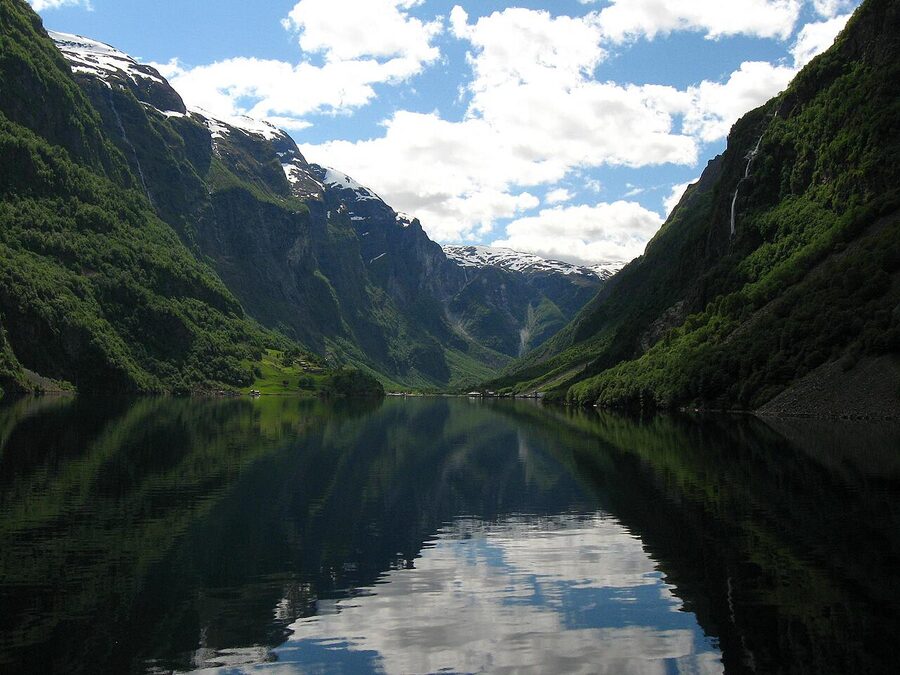 Looking down the Nærøyfjord towards Gudvangen