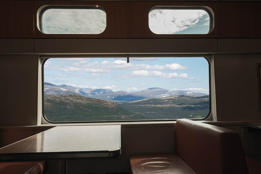 View of Norwegian mountain landscape from a train window