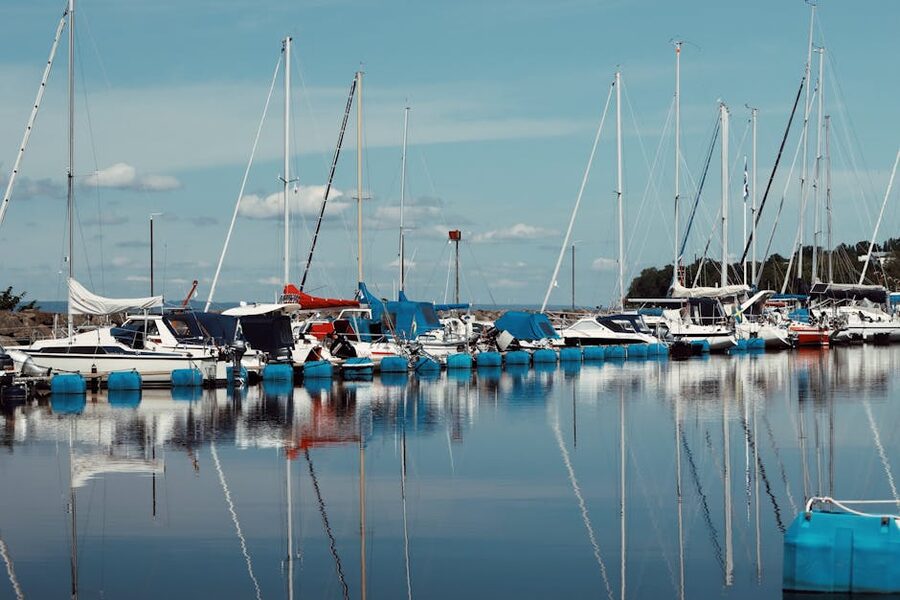 Sailboats moored in a Swedish harbour