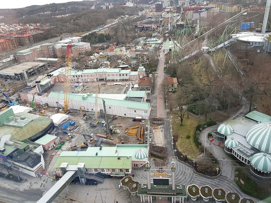 Aerial view of Liseberg amusement park in winter