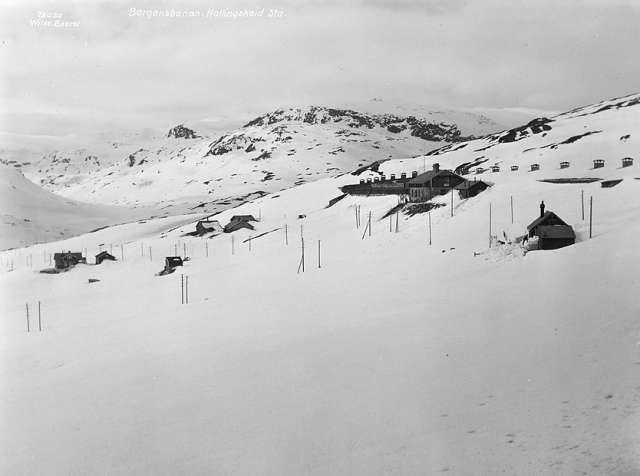 Hallingskeid Station in deep snow, Norway