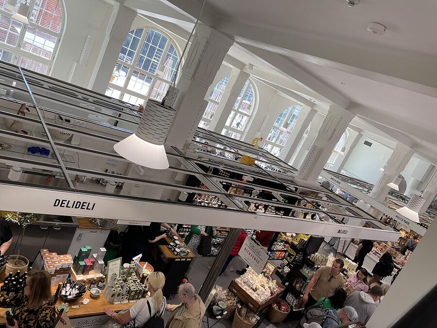 Interior staircase view of Hakaniemi Market Hall after the 2023 renovation