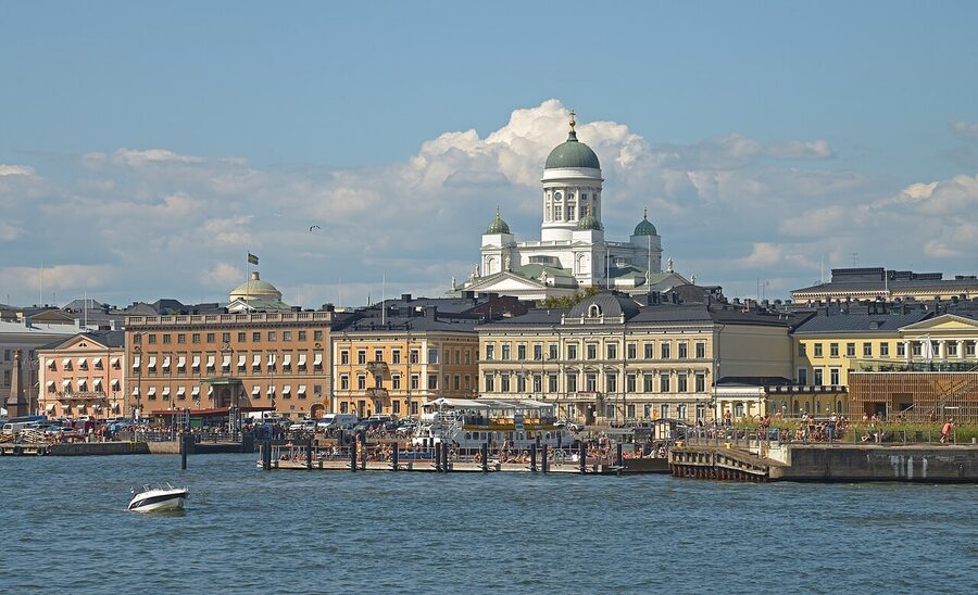 Ferry terminal at South Harbour Helsinki with a docked Tallinn ferry