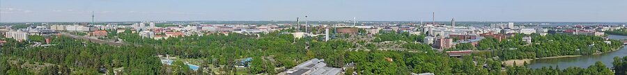 View from the Helsinki Olympic Stadium tower over the city skyline