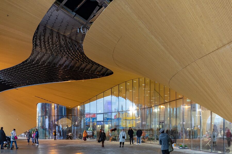 The exterior of Oodi central library Helsinki