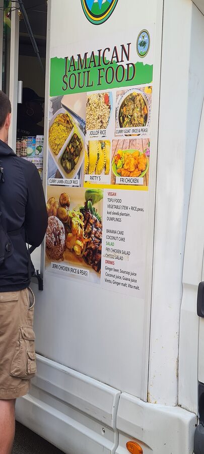 Food wagon at Hornstulls marknad on a summer Sunday