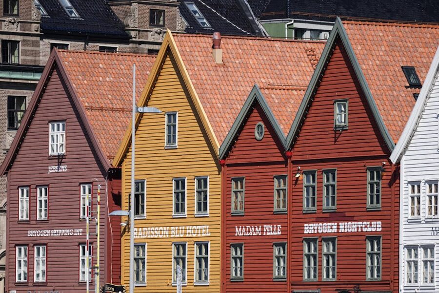 Bryggen waterfront with colourful wooden warehouses, Bergen