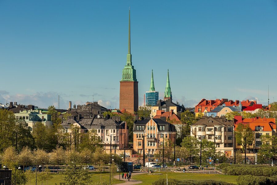 The view from Löyly's terrace toward Eira and the Helsinki coast