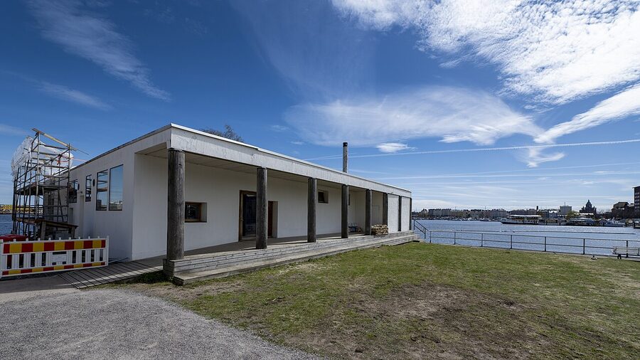 Kulttuurisauna in 2024 with construction surrounding it on the Hakaniemi waterfront