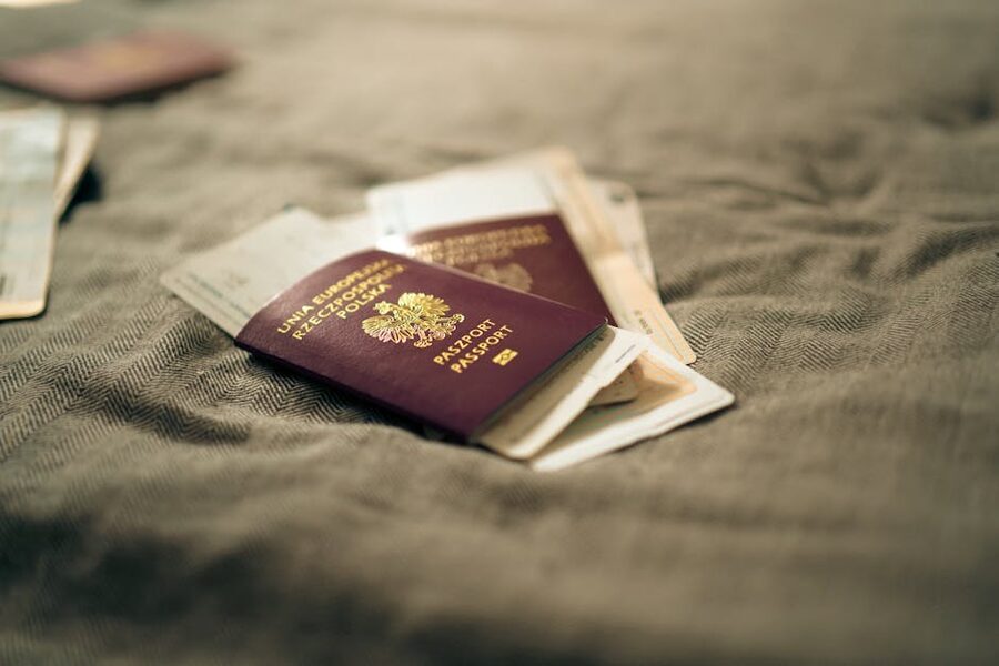 A passport on a fabric surface, ready for the flight to Iceland