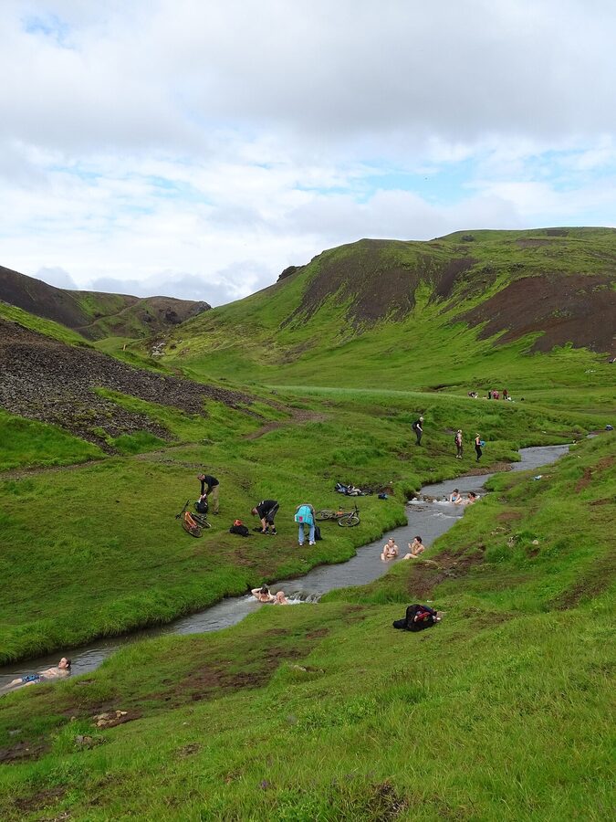 People bathing in the Reykjadalur hot river south of Reykjavík