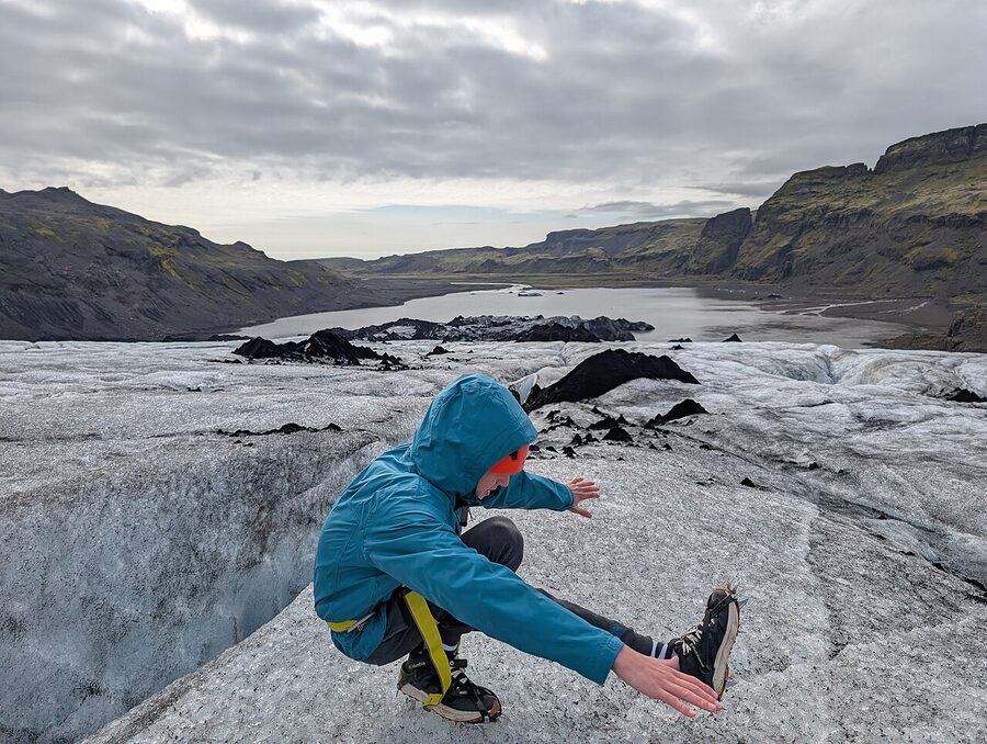 Sólheimajökull glacier edge with a small group on the ice