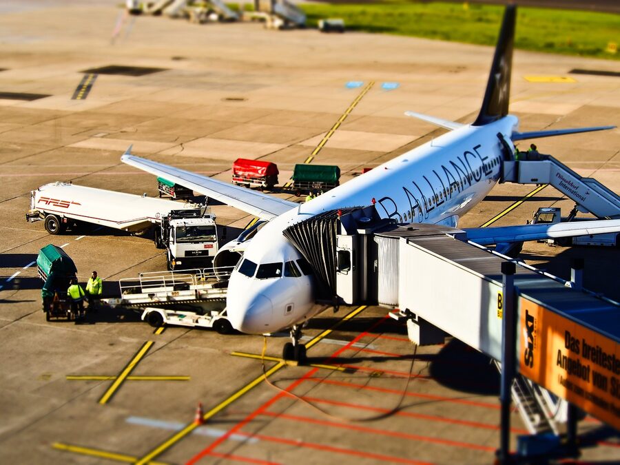 Aircraft at an airport during travel