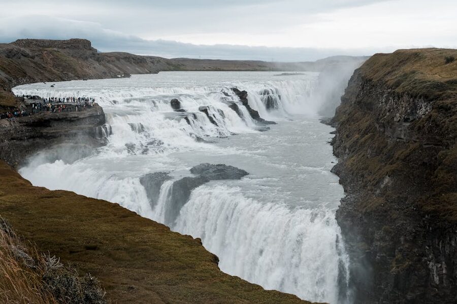 Gullfoss waterfall thundering down its two tiers