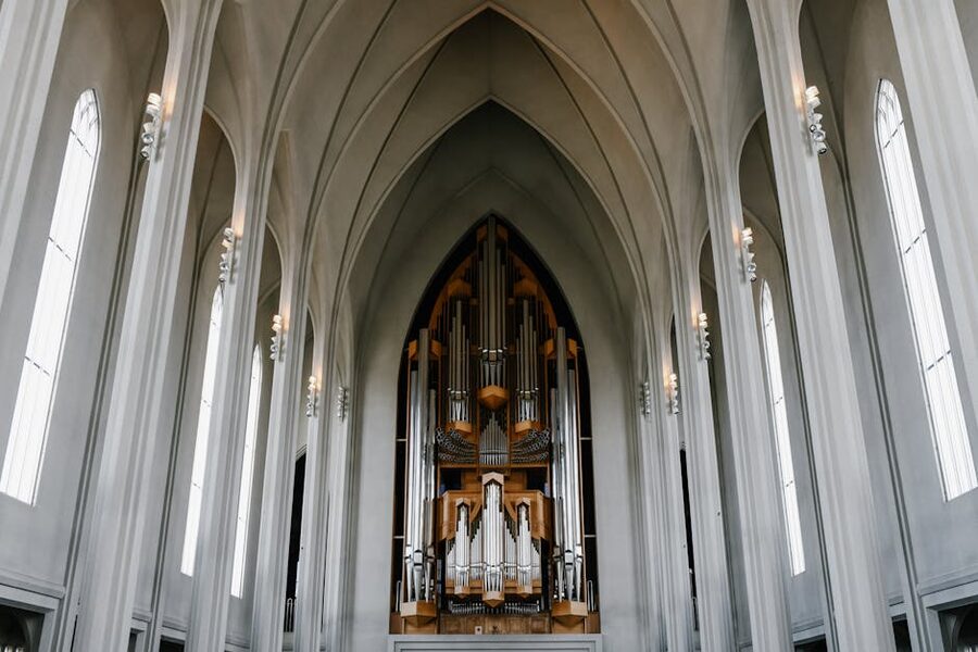 Hallgrímskirkja concrete church above Reykjavik