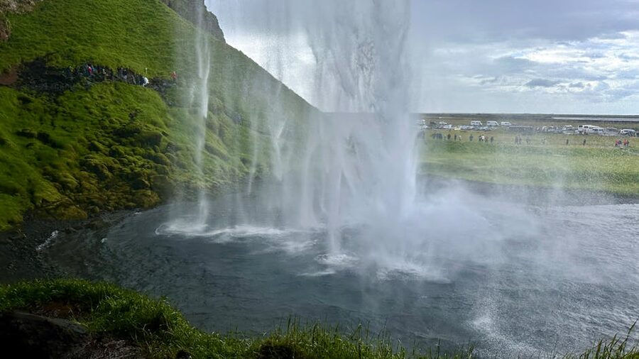 Seljalandsfoss with the path running behind it